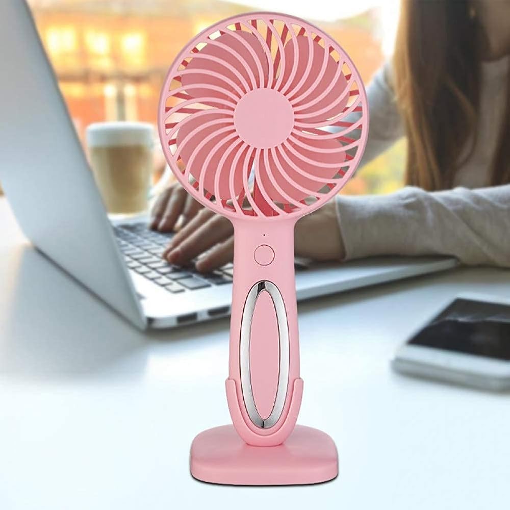 Portable Handheld Fan Handheld Small Fan USB Portable Air Conditioner for Household Rechargeable Air Cooler Electric Small USB Desk Fan with Led Light, vertice, (Color : Pink)
