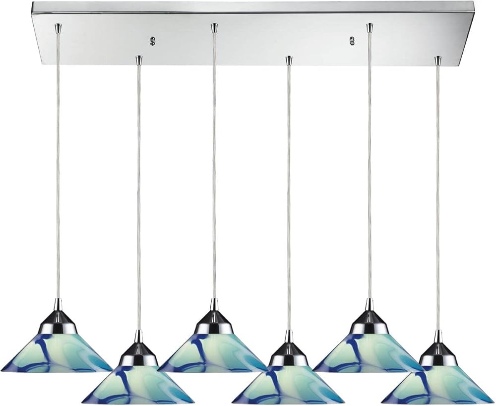 Refraction Mini Pendant - 6-Light in Polished Chrome Finish, with Multicolor Caribbean Glass, Modern/Contemporary Style
