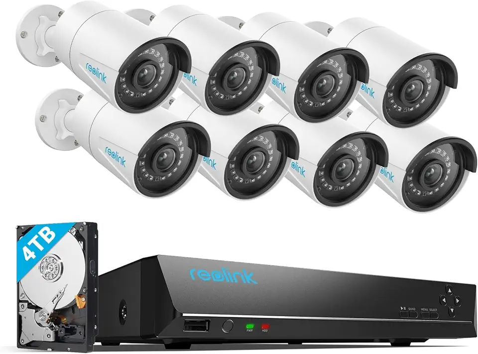 REOLINK 16CH 5MP Home Security Camera System, 8pcs Wired 5MP Outdoor PoE IP Cameras with Person Vehicle Detection, 4K 16CH NVR with 4TB HDD for 24-7 Recording, RLK16-410B8-5MP