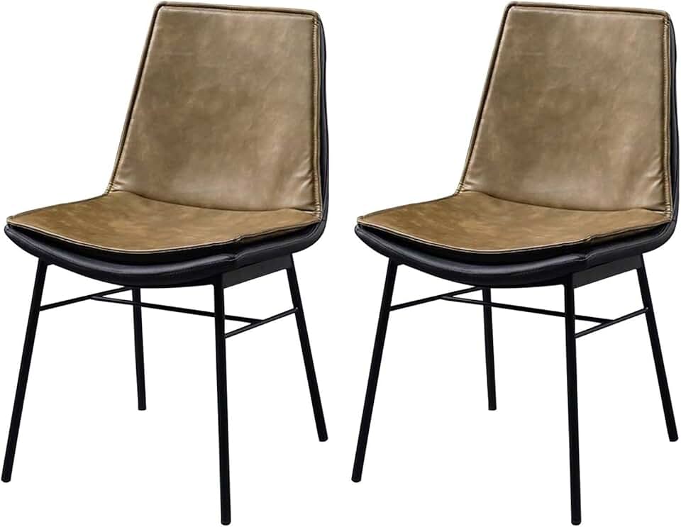 Dining Chairs Kitchen Chairs Soft Comfortable Durable Leisure Chair Faux Leather Set of 2 Vintage Chair with Black Metal Leg Armless Upholstered Leisure Side Chair for Dining Room Lounge/Yello