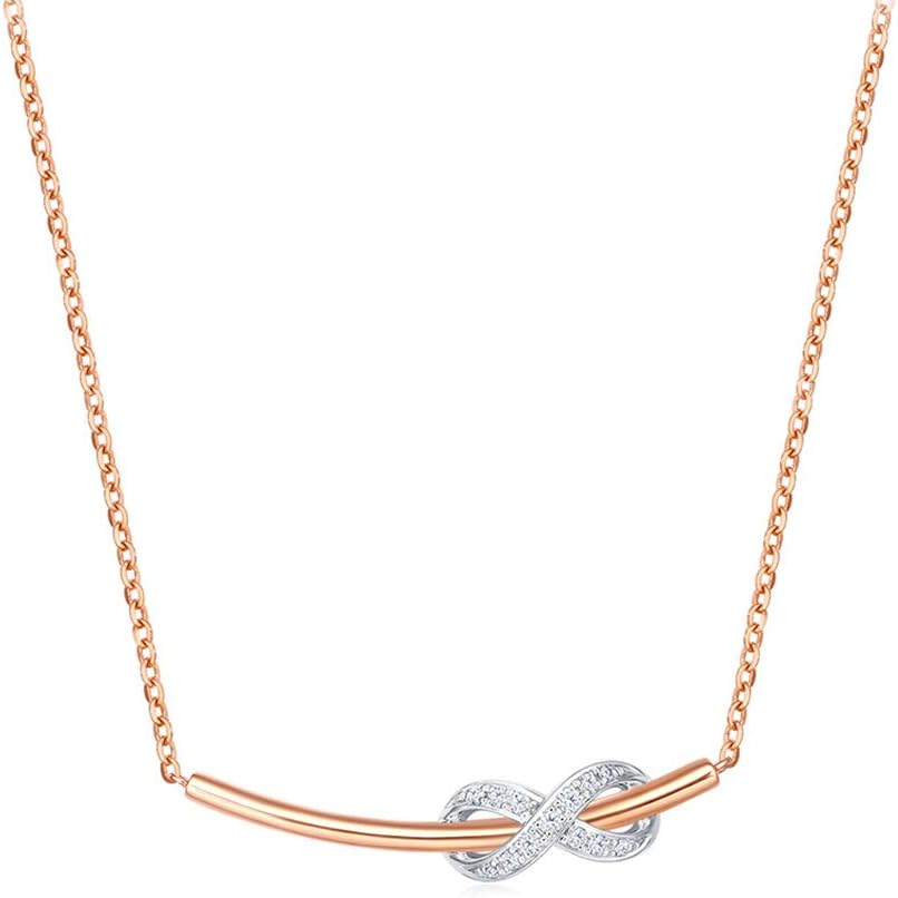 Carleen 14K Solid Gold Rose Gold Smile Bar Smile Pendant with Pave Diamond 0.03CTTW Infinity Symbol Classic Delicate Fine Jewelry for Women Girls, 16+2 INCH