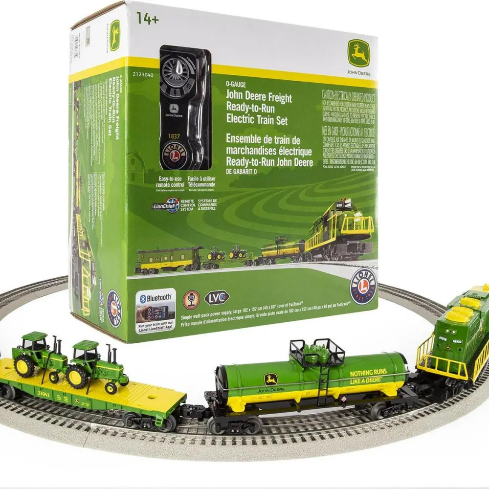 Lionel John Deere Freight Electric O Gauge Train Set with Remote and Bluetooth 5.0 Capability