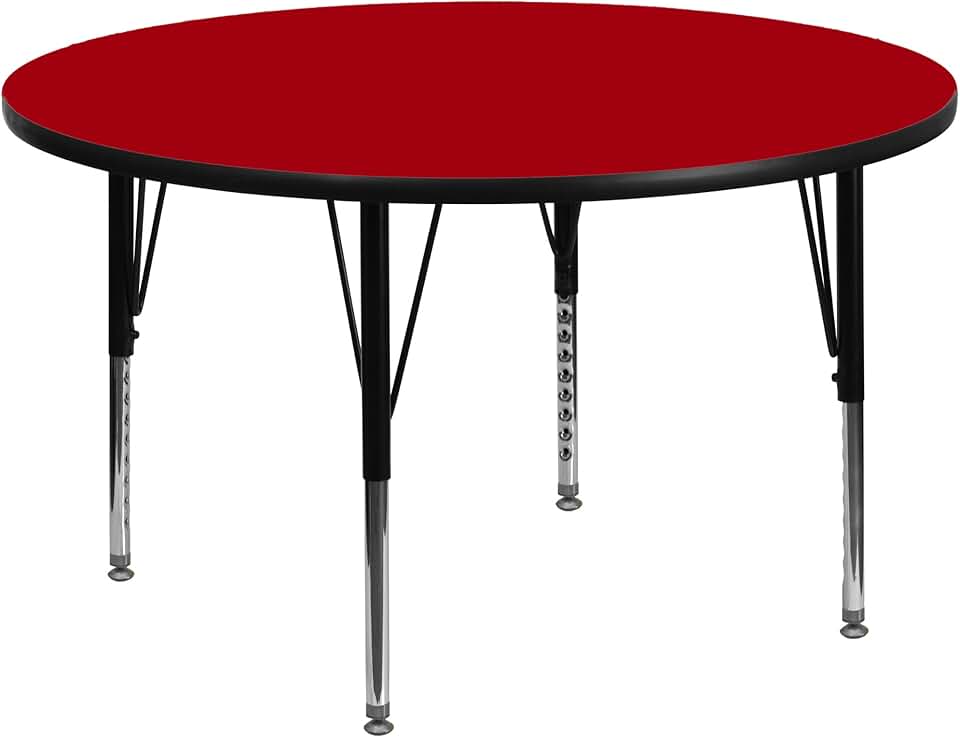 Flash Furniture Wren 42'' Round Red Thermal Laminate Activity Table - Height Adjustable Short Legs