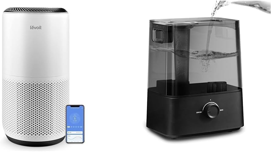 LEVOIT Air Purifiers for Home Large Room Up to 1980 Ft² in 1 Hr With Air Quality Monitor & 6L Extra Large Humidifier for Bedroom Large Room Home, Cool Mist Last 60-Hour