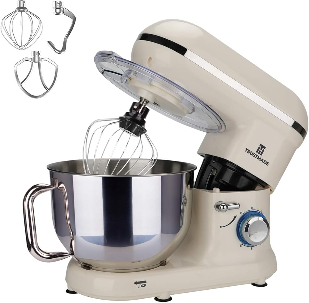 5.8QT 6 Speed Control Electric Stand Mixer with Stainless Steel Mixing Bowl Food Mixer (White)