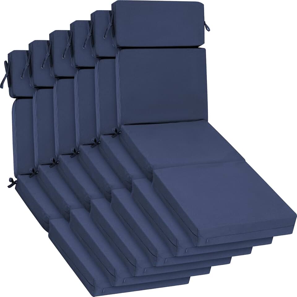 Geelin 6 Pcs Lounge Outside Chair Cushion 21 x 72 Inch Beach Lounge Cushion Deep Seat High Back Patio Cushion Outdoor Textured Waterproof Couch Cushion Replacement for Balcony Lawn (Sapphire Blue)