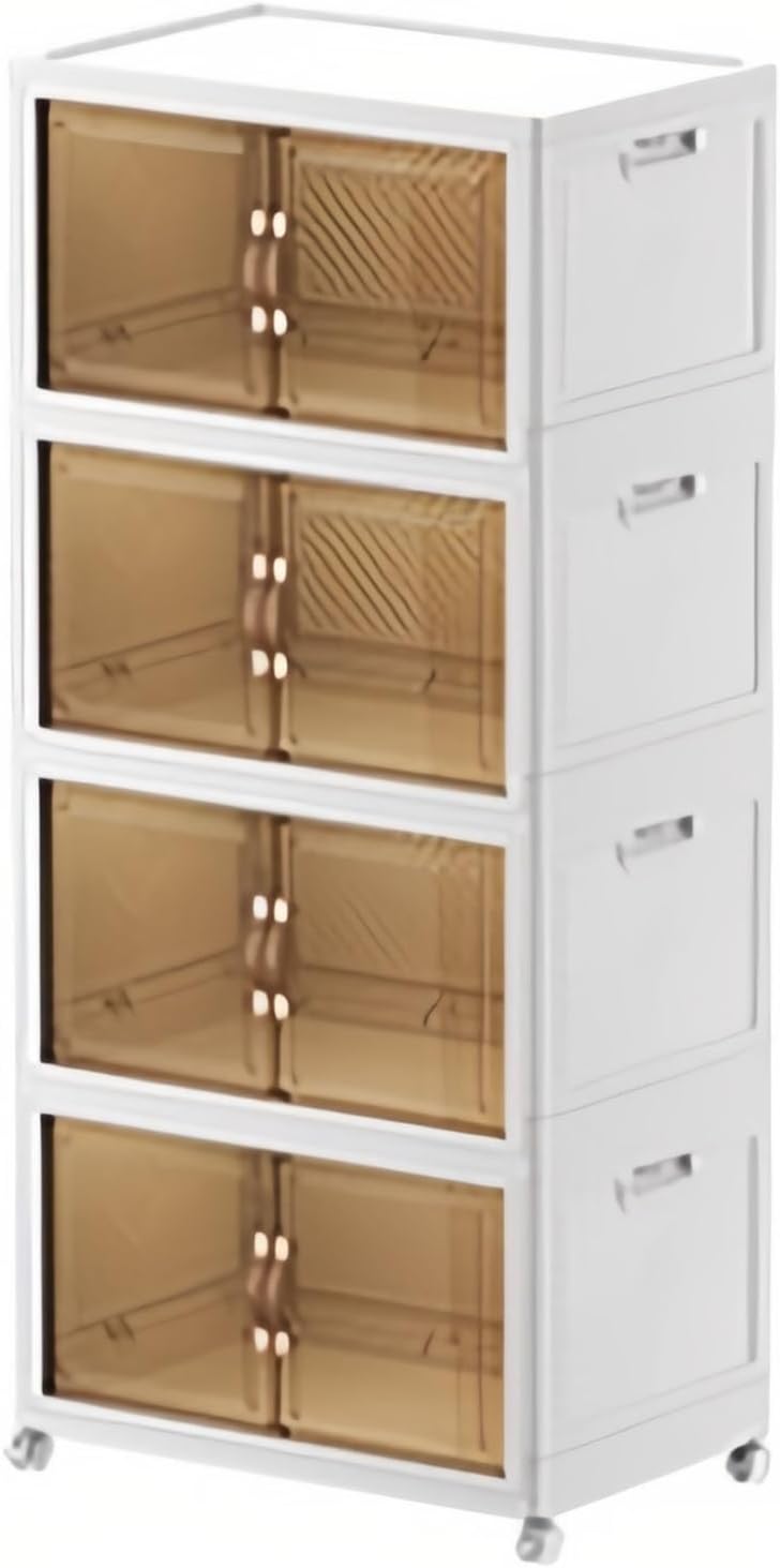 Folding Storage Bins with Wheels Stackable Plastic Closet Organizers Collapsible Storage Boxes with Lids for Home, Office, School and Dorm, White