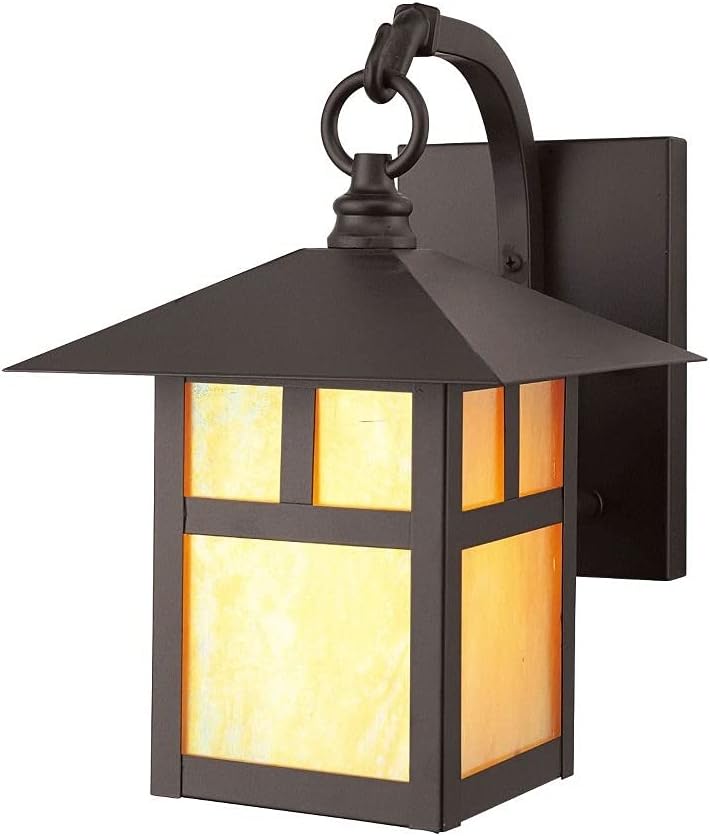 2131-07 Montclair Mission 1 Light Outdoor Bronze Finish Solid Brass Wall Lantern with Iridescent Tiffany Glass, 17