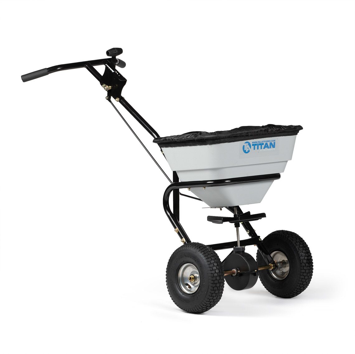 Titan Attachments 70 LB Professional Fertilizer Push Broadcast Spreader, Spreads