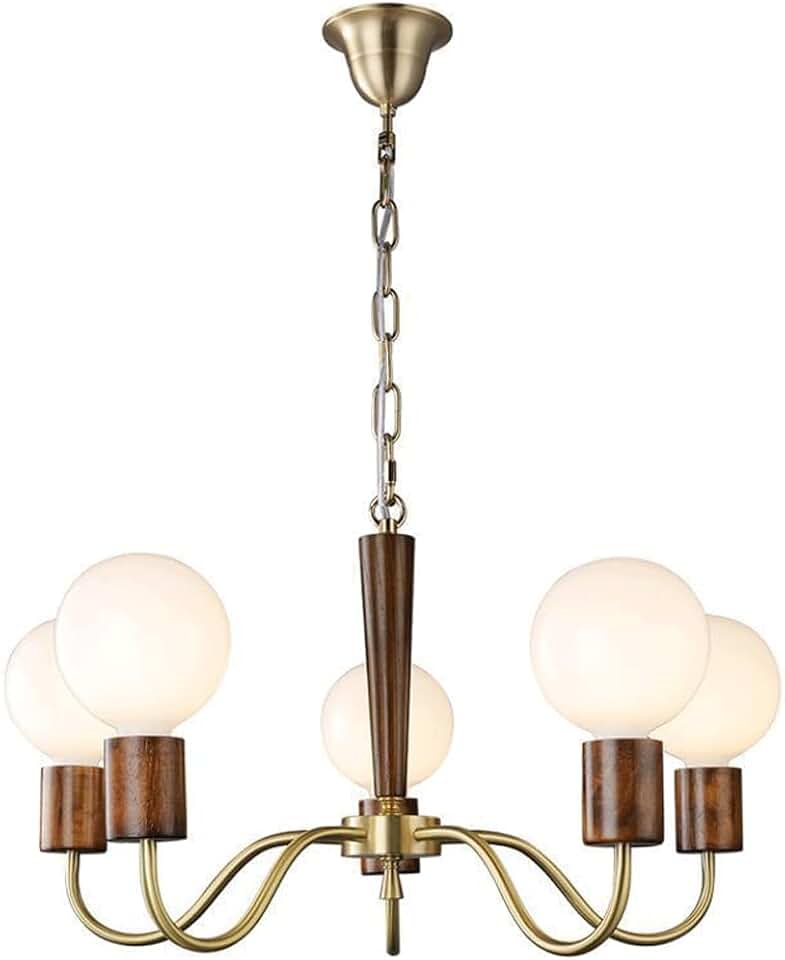 5-Light, Vintage Dining Room Chandelier, Lamparas Elegantes para Sala De Techo，Rustic Chandelier, Classic Living Room Chandelier Modern Bedroom Chandelier, Walnut Farmhouse Kitchen Lights