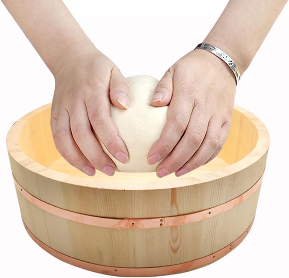 WSHA Sushi Rice Bowl Rice Cooking Tub with Copper Band, Making Dough Hangiri Sushi Rice Mixing Tub, for Restaurant Home Kitchen Rice Barrel,72cm