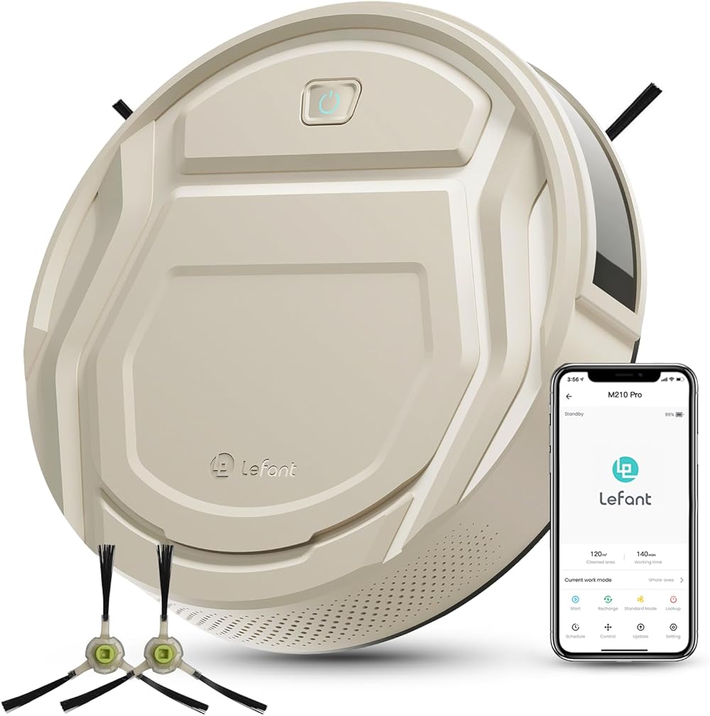 Lefant M210 Pro Robot Vacuum Cleaner, 2200Pa Suction,120 Mins Runtime, APP/Voice/Remote Control, Self-Charging Slim Robotic Vacuum, Ideal for Pet Hair,Low-Pile Carpet, Hard Floor