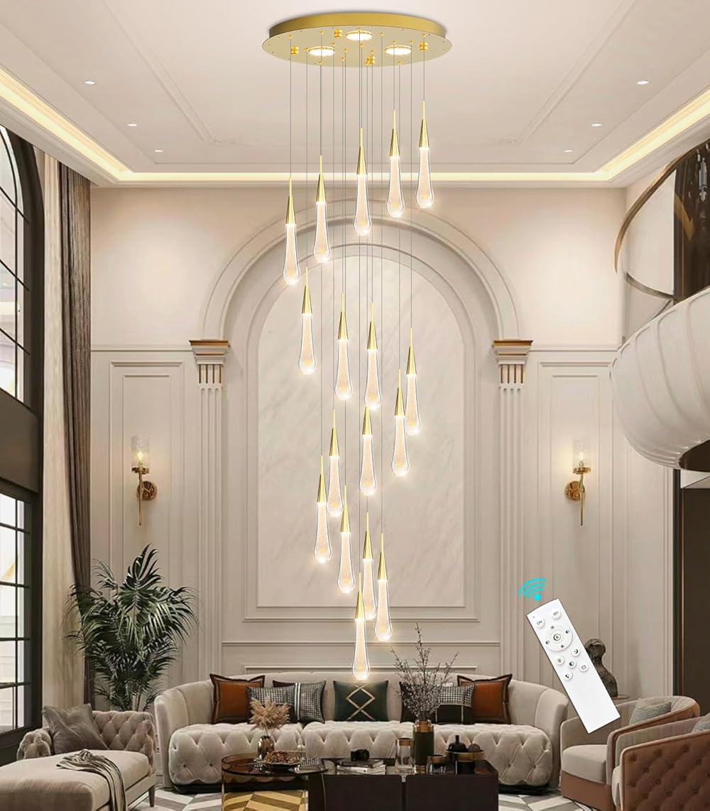 Modern Crystal Chandeliers for Living Room Teardrops Pendant Light Remote Entrance Chandelier with Dimmable 2700K 4000K 6000K Lighting Fixtures 16 Lights High Ceiling Chandeliers
