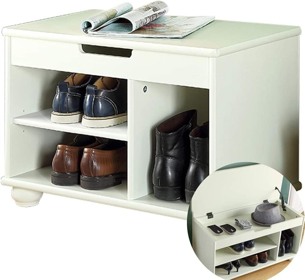 Shoe Storage Bench Entryway Hallway Furniture, Bench seat Boot Bench American Foyer Shoe Cabinet Bedroom Foot of Bed Storage Stool Shoe Stool Storage Rack(White)