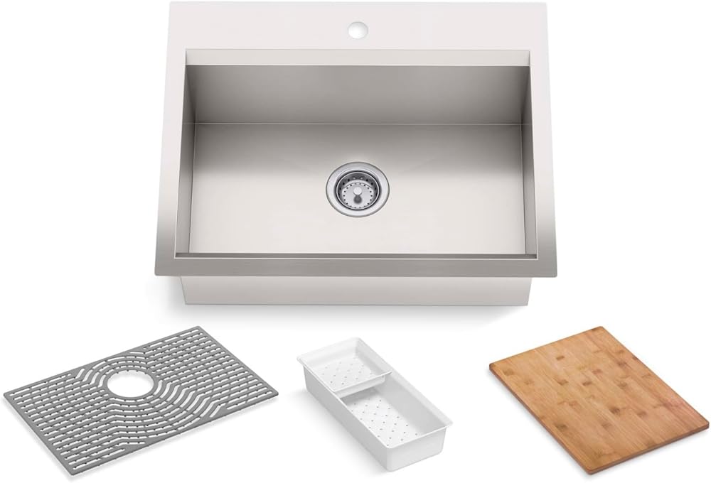 KOHLER Task Kitchen Sink, Stainless Steel Dual Mount Single Bowl, 27