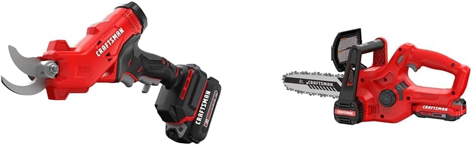 CRAFTSMAN 20V MAX Cordless Electric Pruner, Battery & Charger Included (CMCPR320C1) & V20 Mini Chainsaw, 10 inch, Battery and Charger Included (CMCCS610D1)