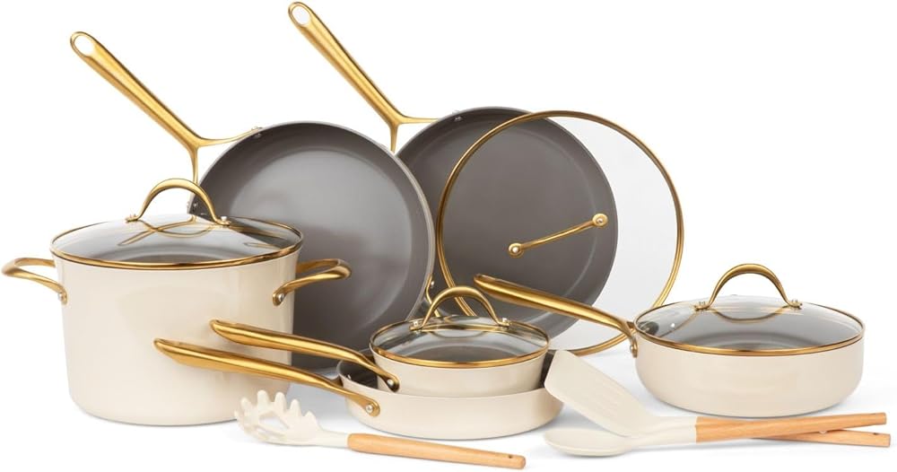 13-Piece NonStick Cookware Set with Kitchen Utensils Set, PFOA/PFAS/PTFE Free (French Gray)