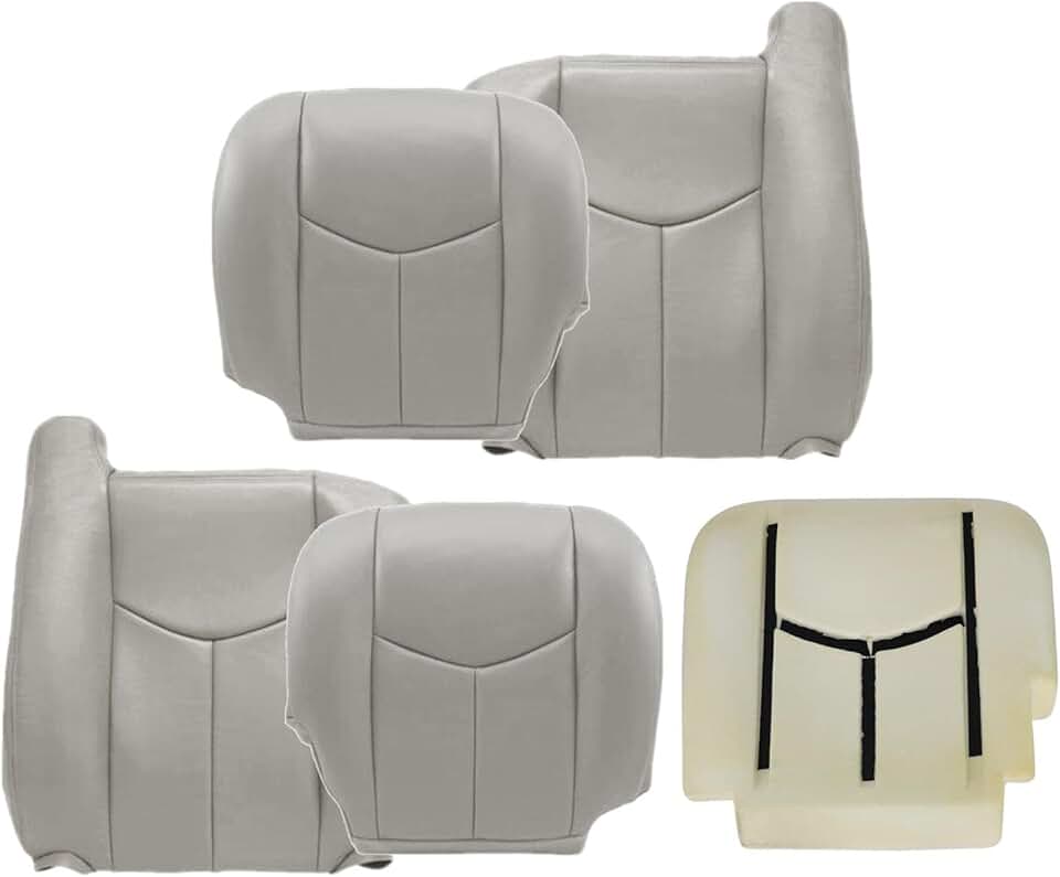Priprilod # 922 Gray Driver & Passenger Bottom and Top Lean Back Seat Cover and Driver Side Foam Compatible with Silverado Sierra Tahoe Suburban Avalanche Yukon Yukon XL 2003 2004 2005 2006