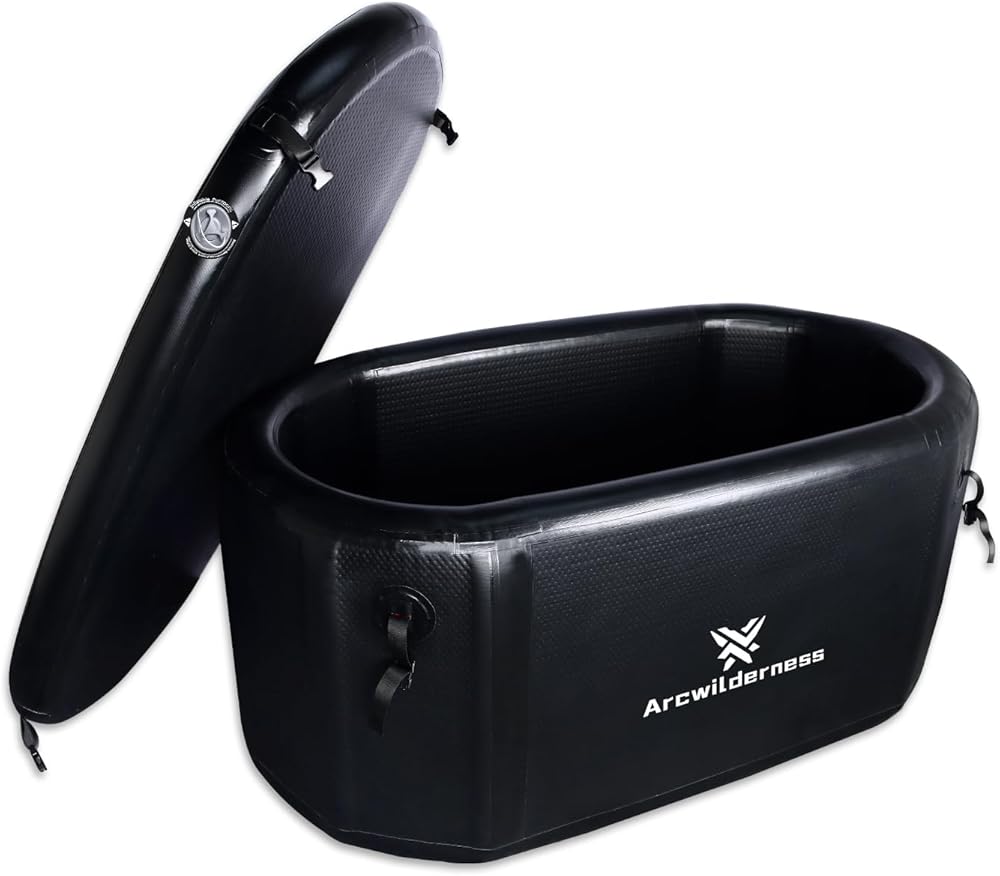 Inflatable Insulated Ice Bath Tub/Durable Freestanding Soaking Tub/Portable Cold Plunge Spa Tubs with Lid/XXL Cold Plunge Therapy Recovery Pod for Athletes (Black)