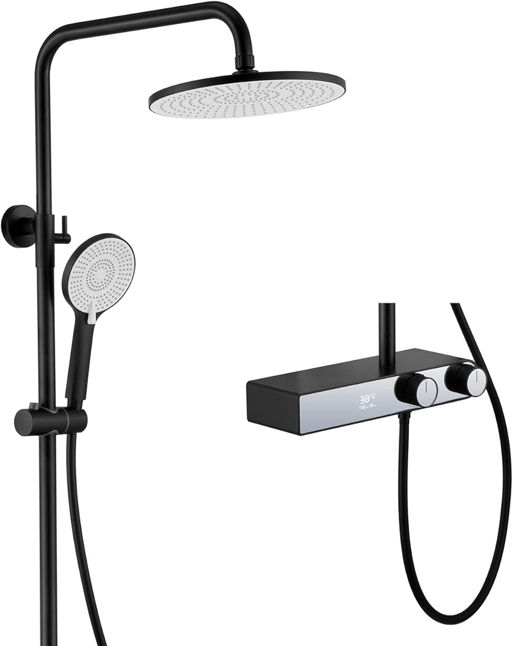 Faucet/Tap,Exposed Shower Faucet Set Black, 3 Functions Shower System with Rainfall Shower Head and Hand Shower, Hidden Bathtub Tub Spout, Wall Mounted Copper Bath Shower Mixer Fau