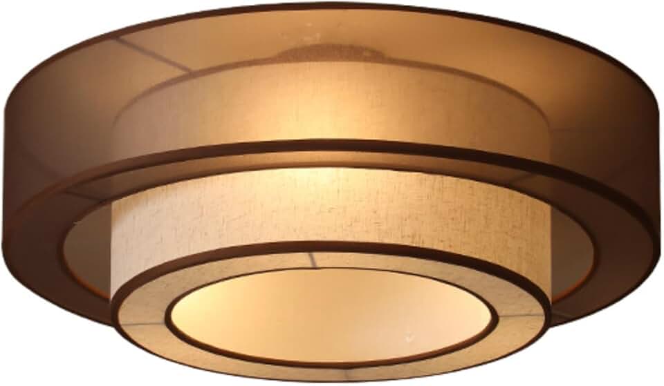 19.7” Flush Mount Ceiling Light Fixtures,Japanese Retro Wabi-Sabi Style Fabric Lampshade Ceiling Lamp,E26/E27 Base Easy to Install Ceiling Light for Bedroom Living Room Dining Room