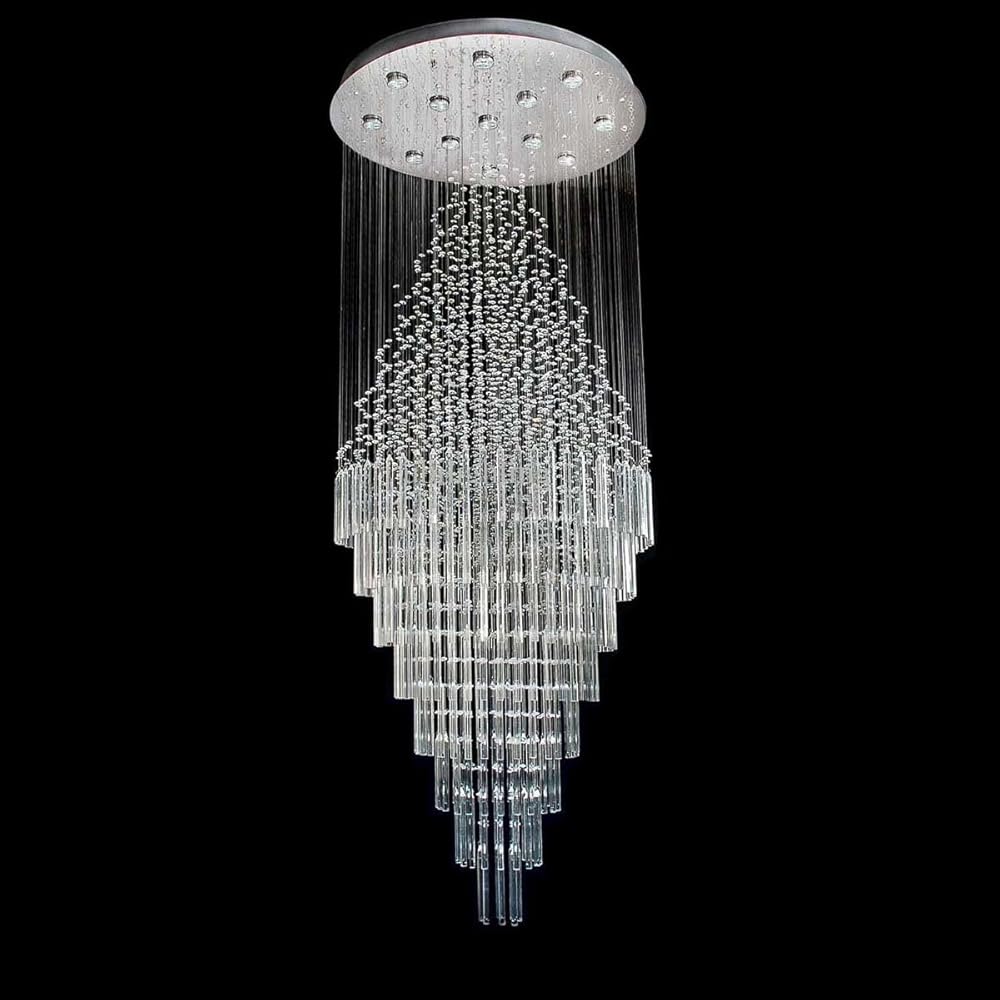 W20 X H47 Modern Contemporary Crystal Chandelier Round LED Rain Drop Lamp for Hall Way Hotel Staircase Flush Mount Lighting Fixture