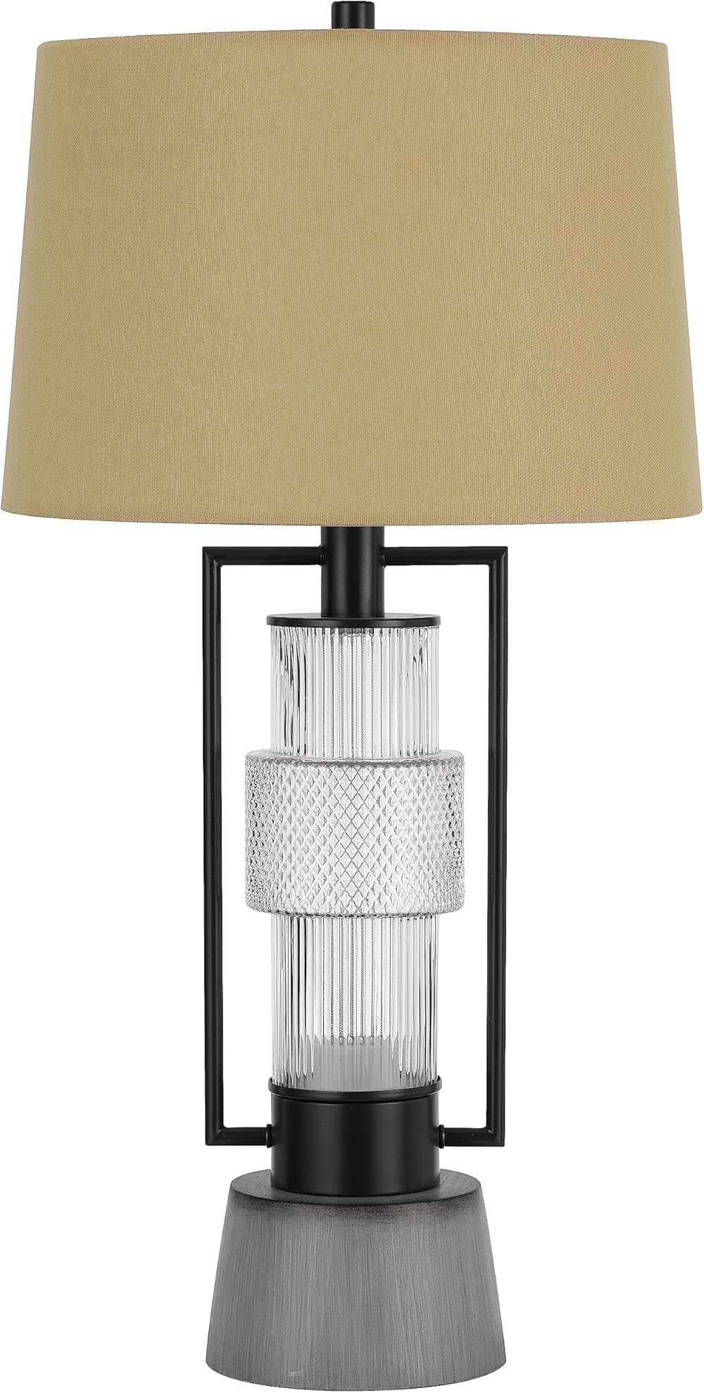 Vallda 100W 3 Way Table lamp with 2W LED Night Light with Metal/Glass Body and Cement Base and fine Burlap Drum Shade