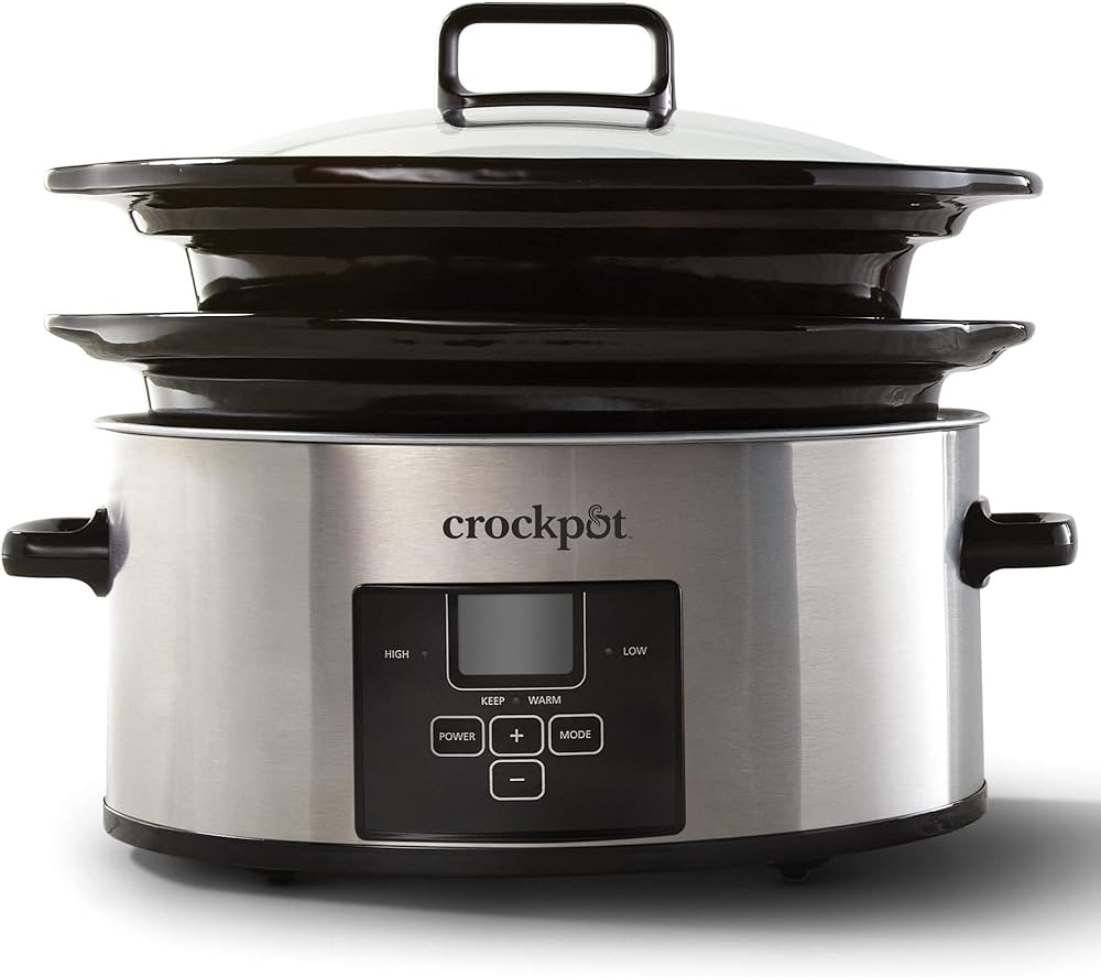 Choose-a-Crock 6 Quart and Split 2.5 Quart Double Slow Cooker and Food Warmer, Programmable Slow Cooker with Timer, Stainless Steel