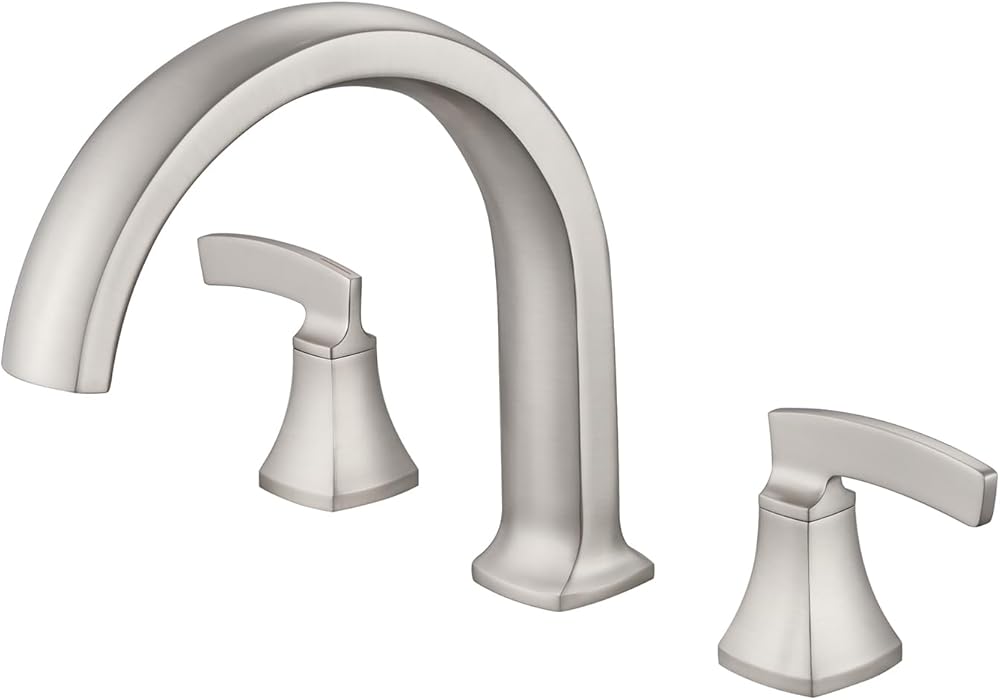 Roman Tub Faucet Deck Mount Tub Filler Waterfall Brushed Nickel Bathtub Faucets 3 Hole Brass Bathroom Faucets with 2 Handles