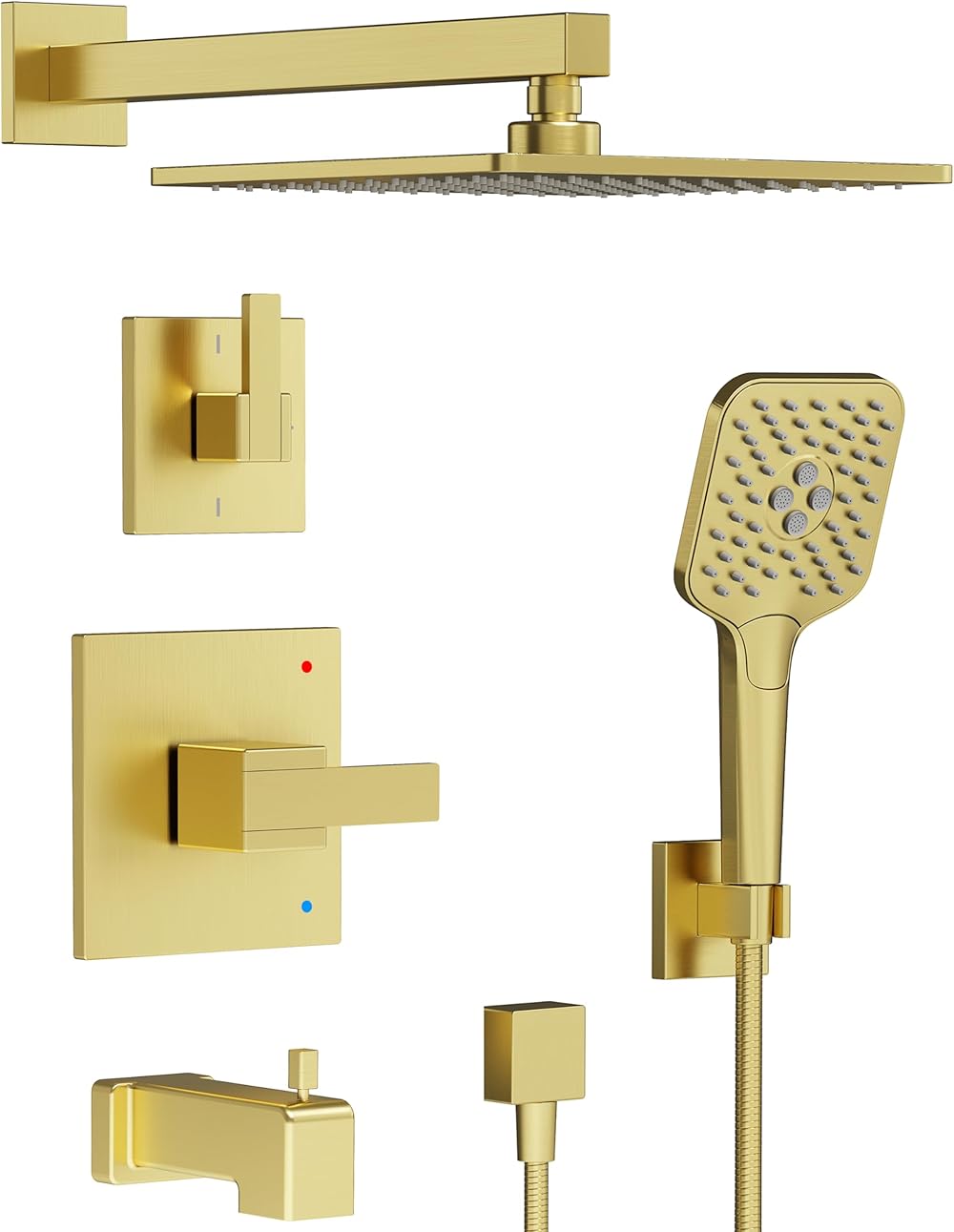 Gabrylly Shower System with Tub Spout, Bathtub Shower Faucet Set with 10-Inch Shower Head, Rain Shower Heads with Handheld Spray Combo Set,Wall Mounted Rainfall Shower Valve, Brushed Gold
