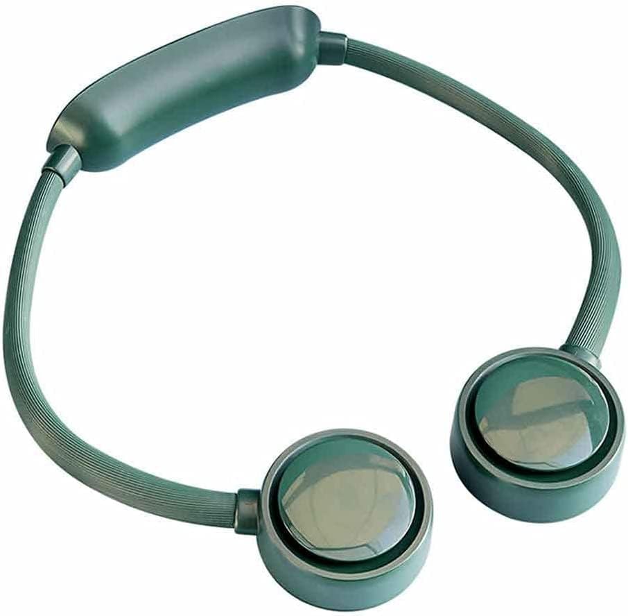 USB Leafless Hanging 4800Mah Battery Personal Around The Neck Fan Motion Mute (Color : Green)