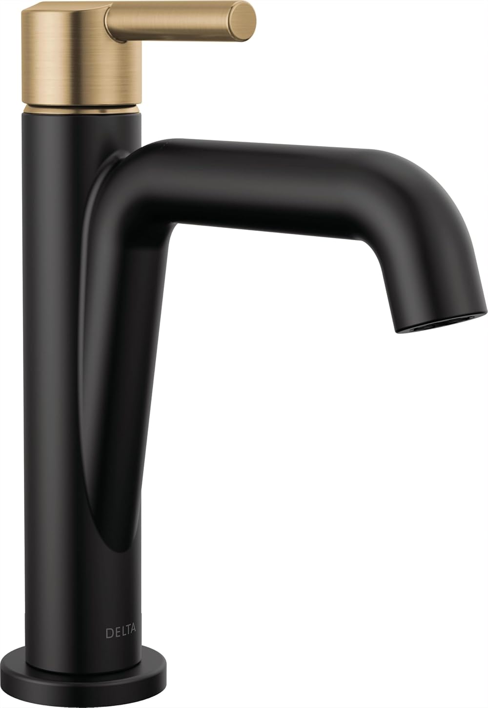 Delta Faucet Nicoli Matte Black Bathroom Faucet, Black/ Gold Single Hole Bathroom Sink Faucet, Single Handle Bathroom Faucet, Pop-Up Drain Assembly, Matte Black/ Champagne Bronze 15849LF-GZ