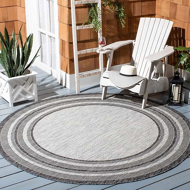 SAFAVIEH Courtyard Collection Area Rug - 9' Round, Light Grey & Black, Non-Shedding & Easy Care, Indoor/Outdoor & Washable-Ideal for Patio, Backyard, Mudroom (CY8475-37612)