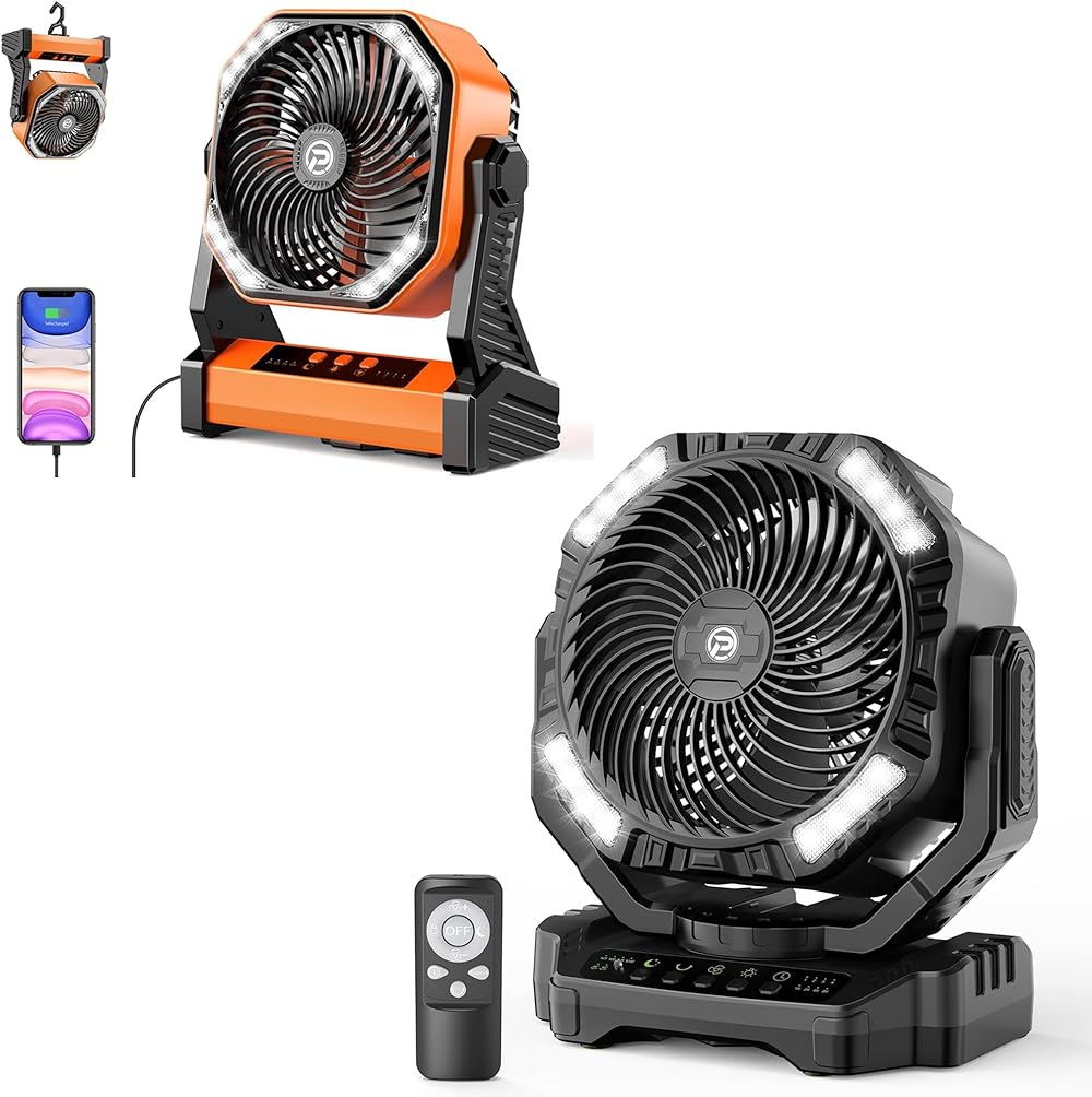 40000mAh Rechargeable High Velocity Floor Fan & Portable Rechargeable Desk/Camping Fan with Light and Hook
