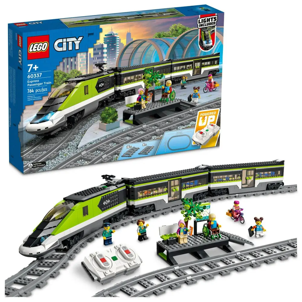LEGO City Express Passenger Train Set, 60337 Remote Controlled Toy, Gifts for Kids, Boys and Girls with Working Headlights, 2 Coaches and 24 Track Pieces
