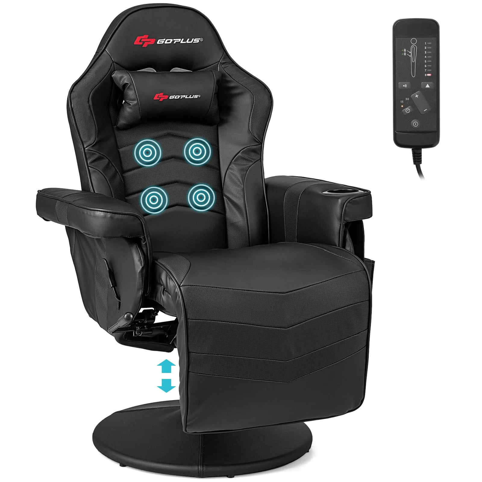 Goplus Gaming Chair, Height Adjustable Massage Video Game Chair with Retractable Footrest