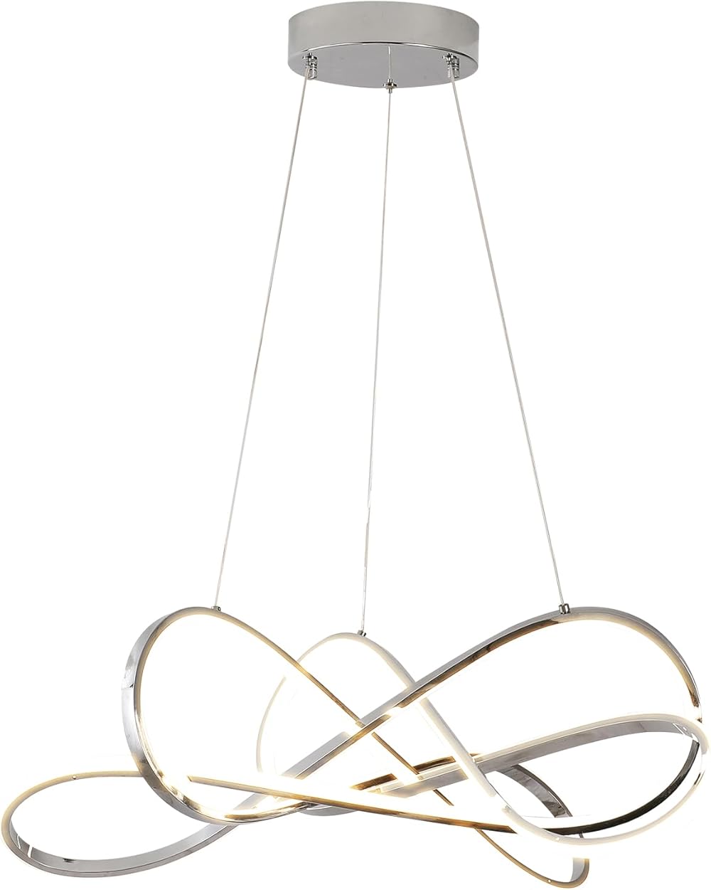 LED Pendant Lights Modern DIY Chrome Plated Dimmable Chandelier Adjustable Hanging Pendant Lamp Fixtures for Dining Living Room Kitchen Room Bar With RC (Chrome Plated, Dia25.6-30xH7.9 Inch)