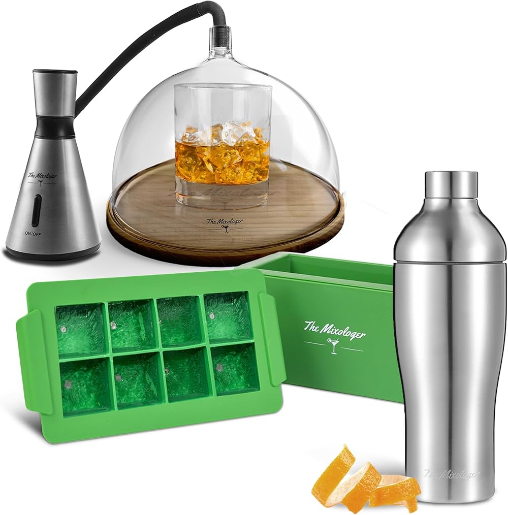 Bundle with Crystal-clear Ice Cube Trays, Shaker Bottle and Cocktail Smoker Kit, Perfect for Elevating Your Home Bartending, Durable, Easy to Use, Ideal Gift for Men