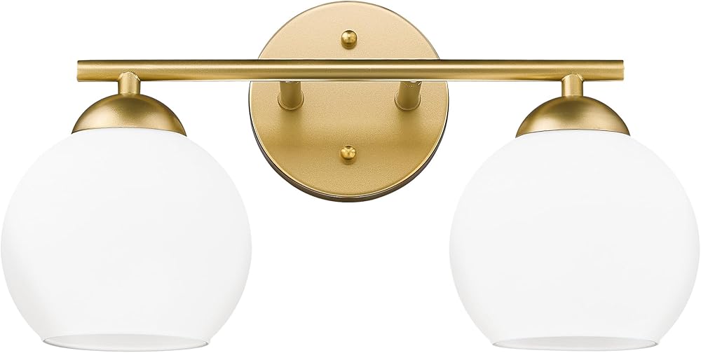 Emak 2-Light Gold Bathroom Light Fixtures, Modern Globe Vanity Lights with Milk Glass Shade for Bathroom, VL114-GD-ML-2