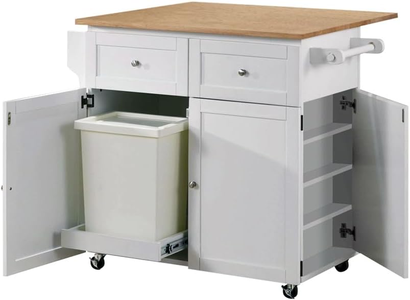 Coaster Furniture Kitchen Cart with Leaf Trash Compartment and Spice Rack Natural Brown and White 900558