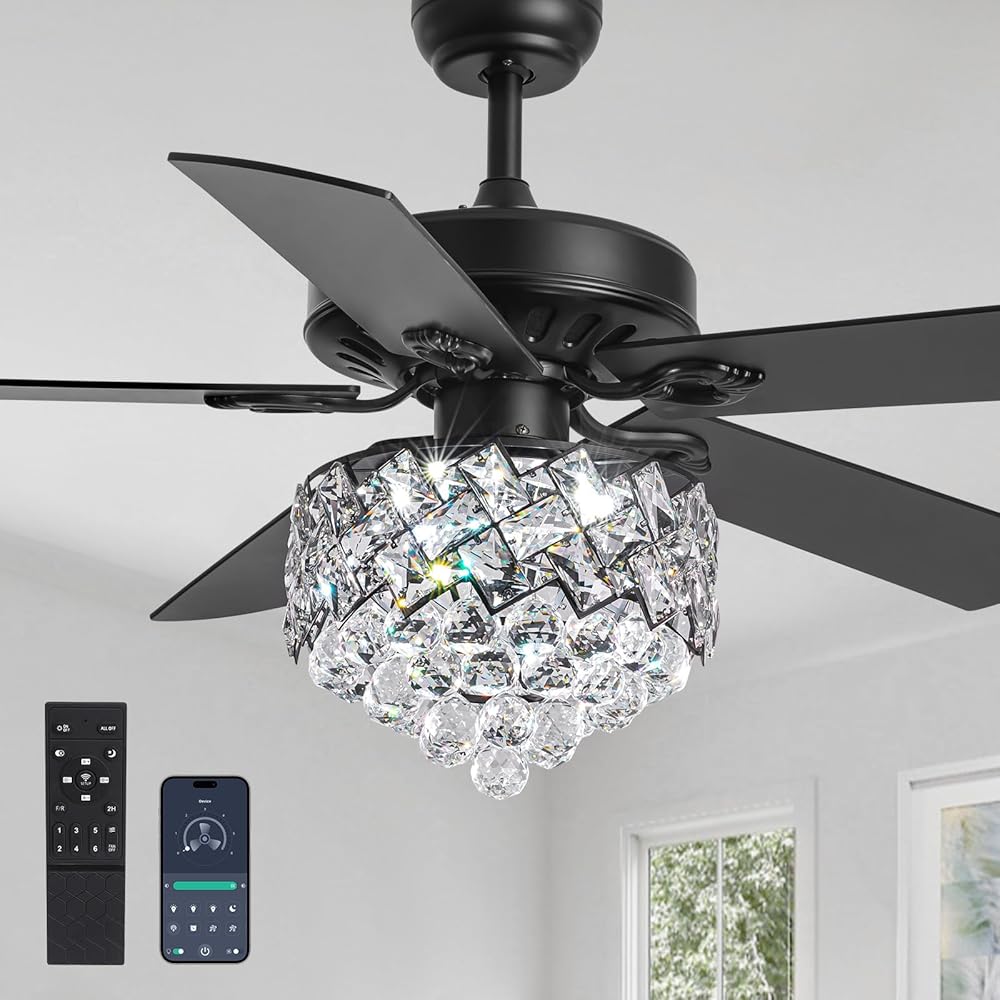 CROSSIO Modern Crystal Ceiling Fan with Lights 52