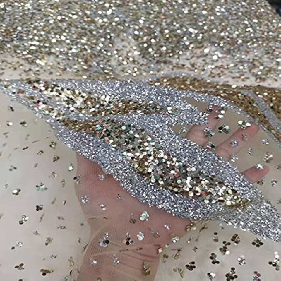 SELCRAFT Shiny Sequins, Soft mesh, French African lace Embroidery, Nigerian lace Fabric, Suitable for Evening Dresses, 5 Yards, fab.3751