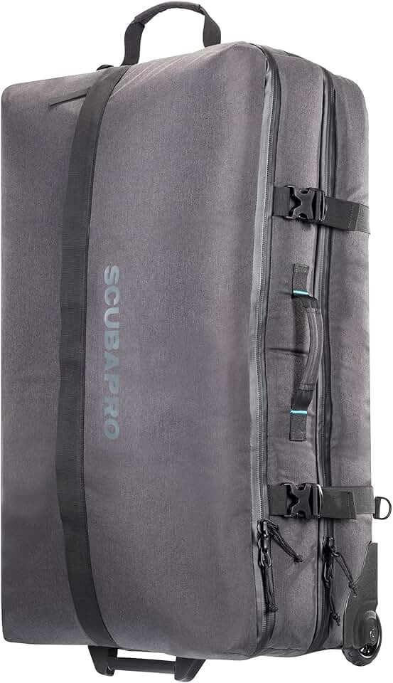 SCUBAPRO Definition Duo Compartment 118 Wheeled Duffle Dive Bag with Adjustable Backpack Straps, Top and Side Handles for Scuba Diving Gear, Premium Recycled Two-Tone Gray Fabric