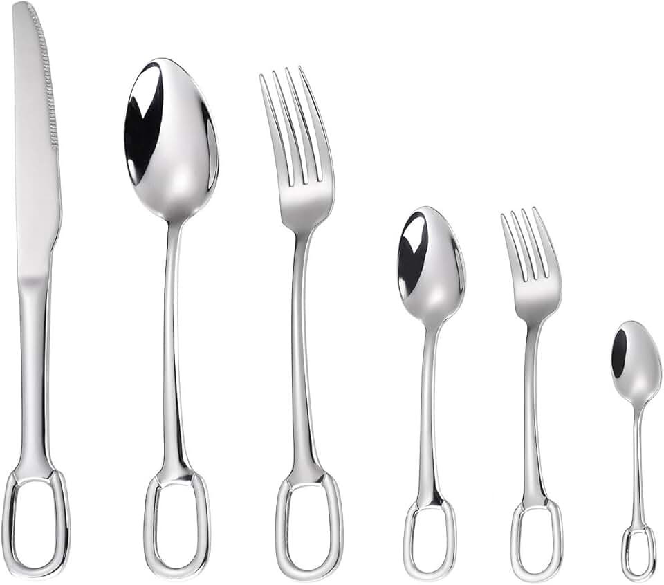 Unique Hangable 60-Piece Silverware Set Flatware Cutlery Set for 10, Modern Cutlery Utensils Stainless Steel Dinnerware Knives Forks Spoons Tableware for Home Kitchen Restaurant Mirror Polished