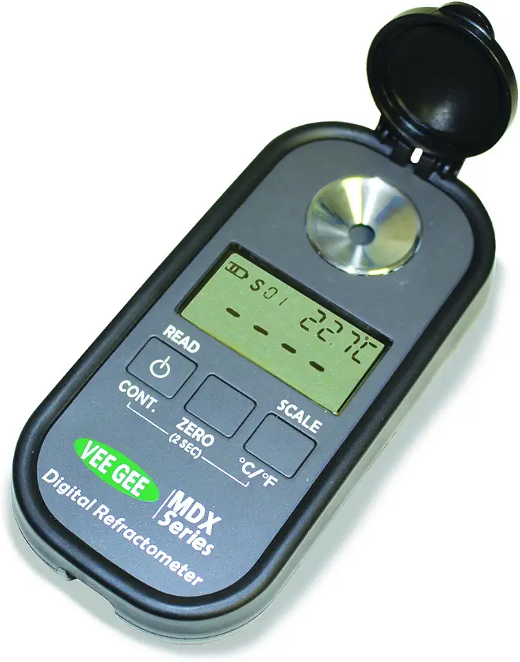 Vee Gee 48201 Digital Refractometer, Mdx-201, for Sodium Chloride, 4 Scales, Grey Plastic Housing, 32 mm x 60 mm x 120 mm