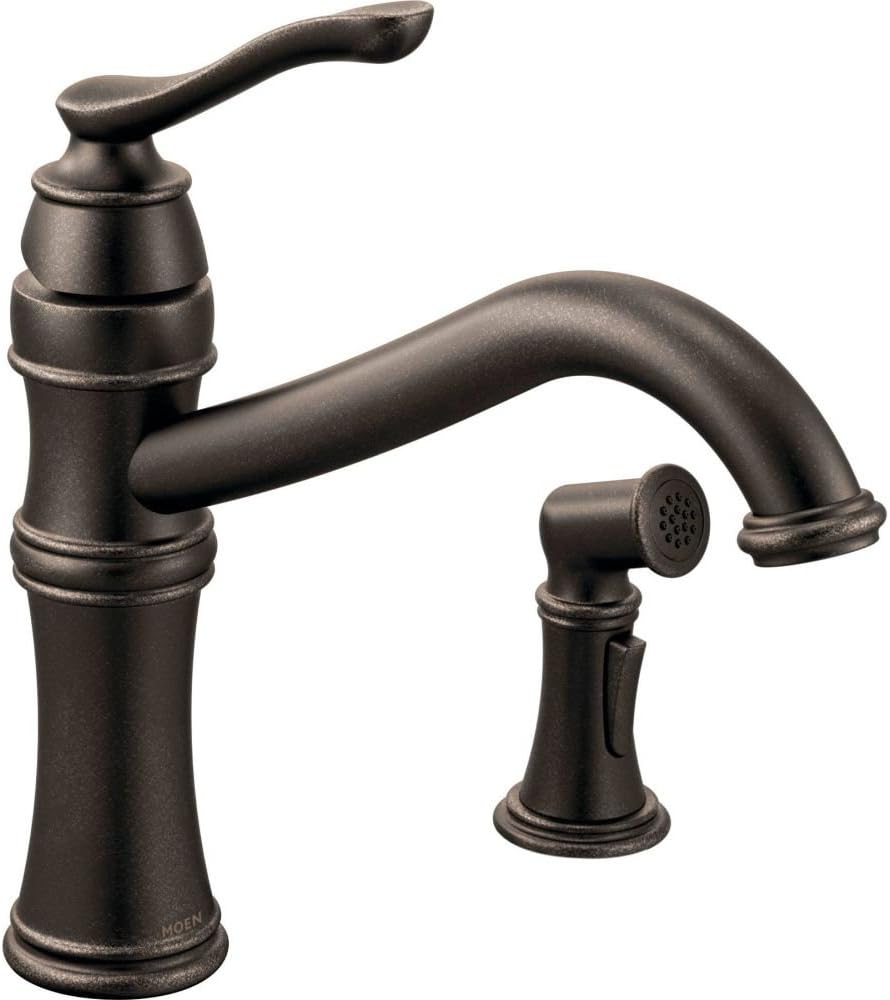 Moen 7245ORB Belfield Traditional One Handle High Arc Kitchen Faucet with Side Spray and Optional Deckplate Included, Oil Rubbed Bronze