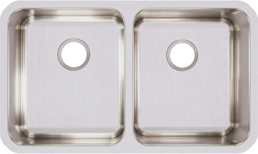 Elkay Lustertone ELUH3118 Equal Double Bowl Undermount Stainless Steel Kitchen Sink