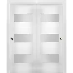 VDOMDOORS 72 in. x 80 in. Single Panel White Solid MDF Sliding Doors with Bypass Top Mount Kit