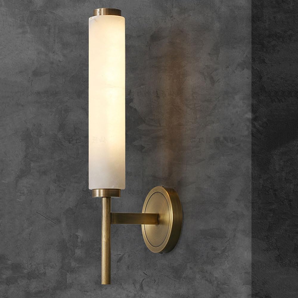 Modern Light Luxury Brass Marble Wall Sconces for Bedroom Indoor Long Linear Wall Light Bar 2-lights Bathroom Vanity Wall Lamp Fixture for Bedside Living Room Hallway Hotels