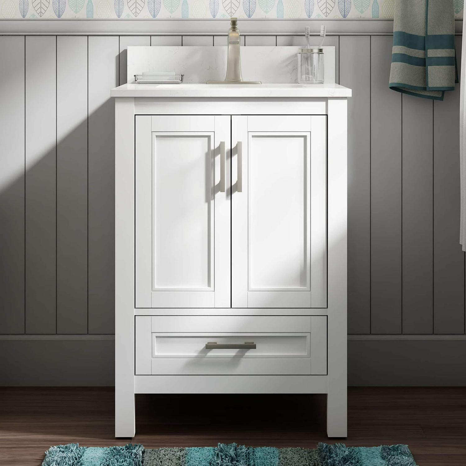 allen + roth Crest Hill 24-in White Undermount Single Sink Bathroom Vanity with Engineered Carrara Marble Top